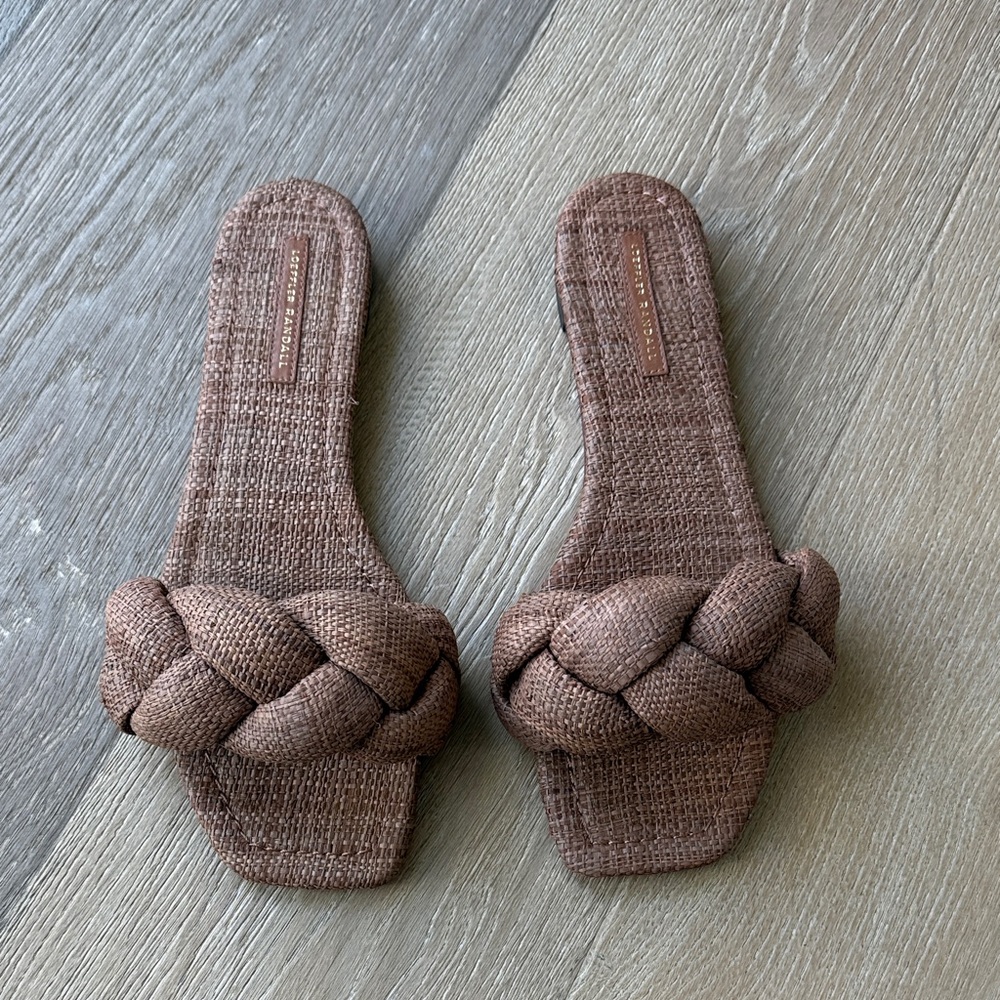 Loeffler Randall Brown Braided Raffia Slide Sandals